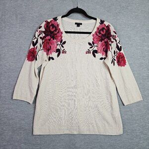 J.JILL Wearever Collection Women's Floral Printed Pullover Sweater Size S